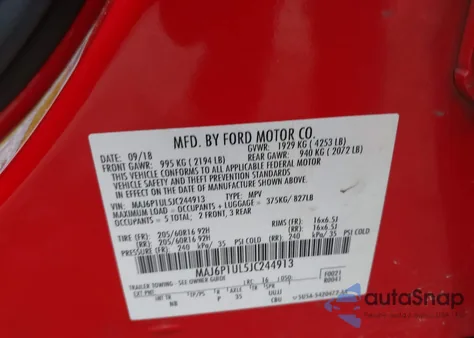 2018 Ford Ecosport Se from USA, damaged, VIN MAJ6P1UL5JC244913
